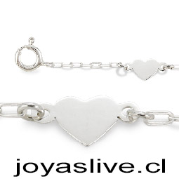 Pulsera Plata chilena 950, cadena eslabones, Corazones
