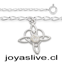 Pulsera Plata chilena 950, cadena cartier, Nudo de Brujas Corazón, zafiro