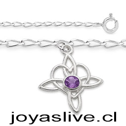 Pulsera Plata chilena 950, cadena cartier, Nudo de Brujas Corazón, amatista