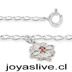 Pulsera Plata chilena 950, cadena cartier, Nudo de Brujas, granate