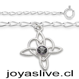 Pulsera Plata chilena 950, cadena cartier, Nudo de Brujas Corazón, onix