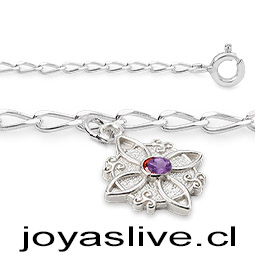 Pulsera Plata chilena 950, cadena cartier, Nudo de Brujas, amatista