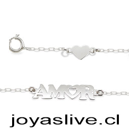 Pulsera Plata chilena 950, cadena eslabón Amor con corazones 