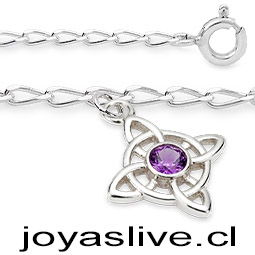 Pulsera Plata chilena 950, cadena Cartier, Nudo de Brujas, amatista
