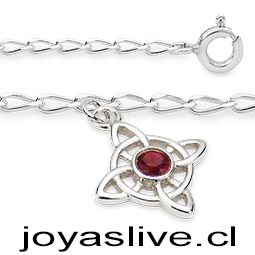 Pulsera Plata chilena 950, cadena Cartier, Nudo de Brujas, granate