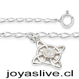 Pulsera Plata chilena 950, cadena Cartier, Nudo de Brujas, zafiro