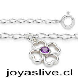 Pulsera Plata chilena 950, cadena Cartier, Trébol, amatista 