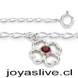 Pulsera Plata chilena 950, cadena Cartier, Trébol, granate