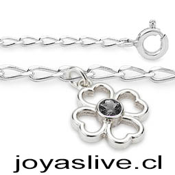 Pulsera Plata chilena 950, cadena Cartier, Trébol, onix