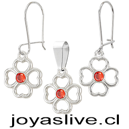 Conjunto de Plata chilena 950 Trébol Granate