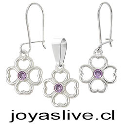 Conjunto de Plata chilena 950 Trébol Amatista