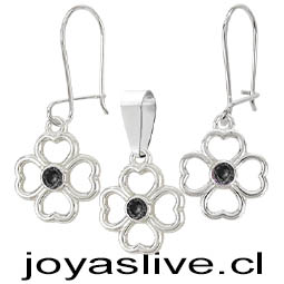 Conjunto de Plata chilena 950 Trébol Onix