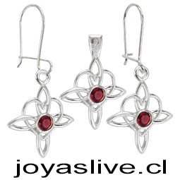 Conjunto de Plata chilena 950  Nudo de Brujas Corazón Granate